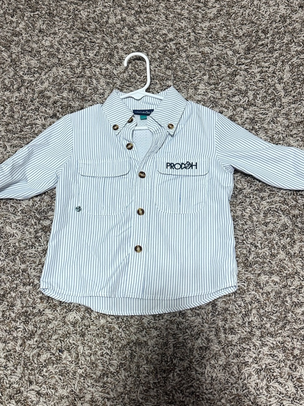 Prodoh toddler boys 2T, striped Button-Up Kids Shirt in White with Navy Stripes